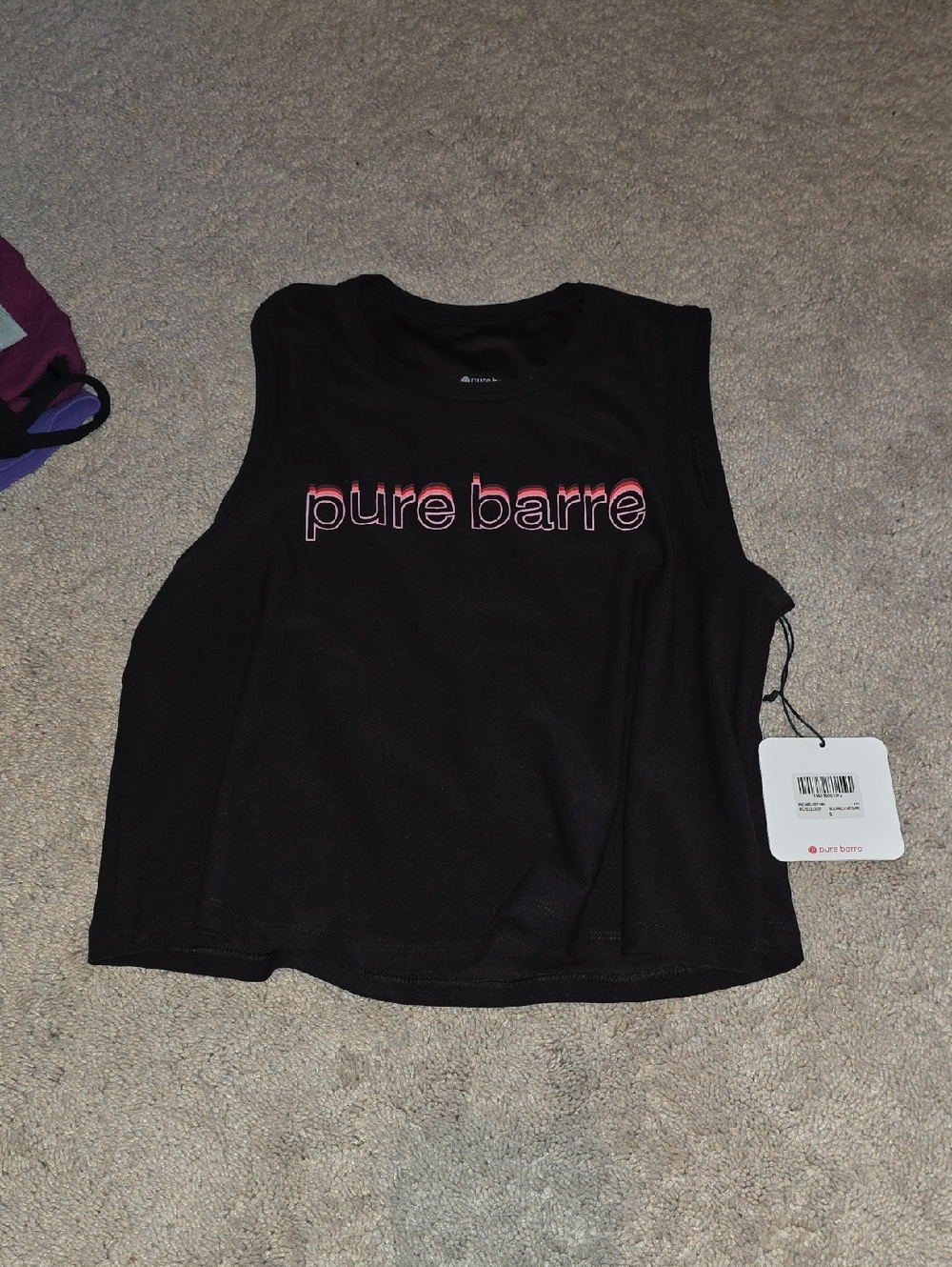 Pure Barre Black Crop Tank with Pink Ombre Logo